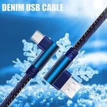 0.25m 1m 2m Denim Micro USB Cable 90 Degree Elbow Plug USB Cord For Samsung Mobile Phone Charging USB For Xiaomi Huawei iphone