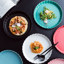 10 Inches Nordic Wave Round Ceramic Plate Brief Solid Porcelain Matte Dinner Plate Household Steak Pasta Sushi Dish Baking Tray