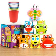 12Pcs/box Cartoon DIY Handmade Animal Paper Cups Sticker Material Kit Baby Children Toys Educational Art Craft Stickers Girl Toy