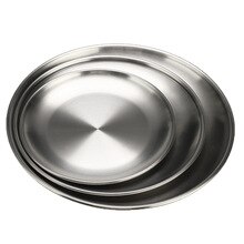 14/17/20cm BBQ Grill Meat Dishes Plate Stainless steel Restaurant Dish BBQ Picnic Dinner Plates Serving Tray Cutlery set