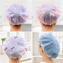 1PC Color Random Dot Waterproof Shower Cap Thicken Elastic Bath Hat Bathing Cap for Women Hair Salon Bathroom Products