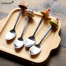 1PC Tableware Cake Style Stainless Steel Tea Coffee Spoon Teaspoons Ice Cream Flatware Kitchen Tool 4D