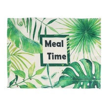 2018 Beautiful Fresh Green Leaves Pattern Western Table Pad 42*32CM Cotton Linen Dining Table Mat Pad Kitchen Accessories