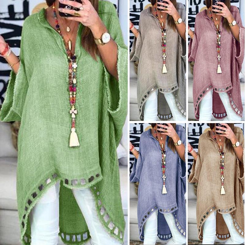 2019 Europe and the United States autumn new women's solid color loose large size blouse V-neck loose women's shirt