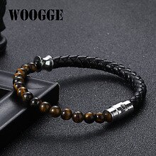 2019 Fashion Men Leather Bangle Jewelry Bracelet couple Natural Stone Genuine Tiger Eye Black volcanic stoneBead Bracelet Men