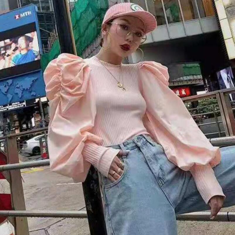 2019 Hitz fashion Slim thin long-sleeved knit shirt female