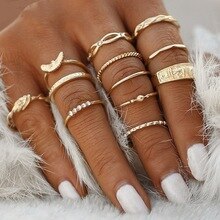 2019 Multi-piece Set Bohemia Women Rings Fashion Crystal Metal Moon Crown Party Jewely Ring Set For Women