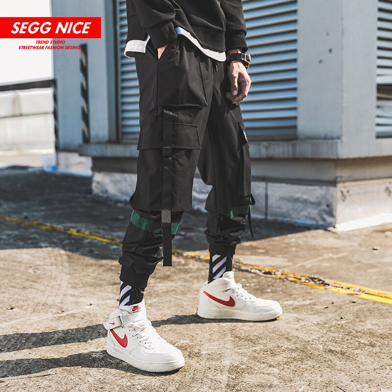 2019 New Men's Fashion Students Japanese Multi-bag Overalls Casual Teen Pants Black Green