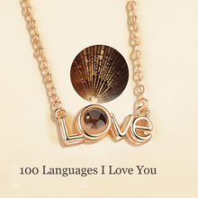 2019 New Rose Gold Silver 100 Language I love You Necklace Memory Projection Pendant Wedding Letter Necklace Drop Shippin