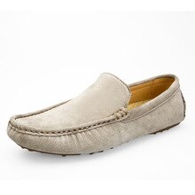 2019 New Spring Men's Peas Shoes Leather Man Loafers Non-Slip Casual Shoes Breathable Driving Men's Shoes Khaki Gray %