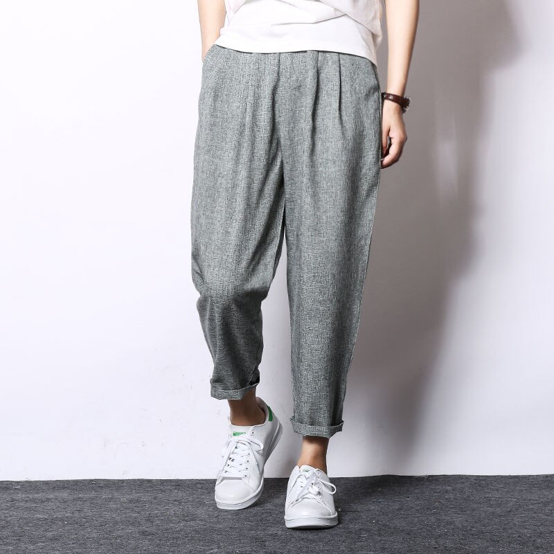 2019 Sinicism Fashion Men Linen Harem Pants Sweatpants  Baggy Cross Pants Summer Male Loose Elastic Waist Trouser S-XXXL