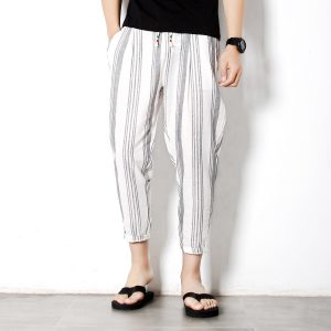 2019 Sinicism Fashion Men's Leisure stripe Haroun pants/Male High quality loose cotton linen sweatpants/Man Ankle-Length Pants