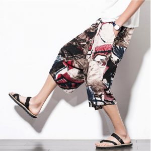 2019 Sinicism Fashion male summer Hip hop linen Harlan shorts/Men Elastic waistline comfortable printing Beach shorts S-5XL