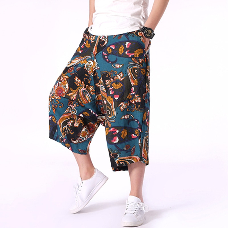 2019 Sinicism Harem Pants Men Cotton Linen Hip Hop Printed Baggy Wide Leg Pant Loose Male Autumn Summer Long Trousers S-5XL