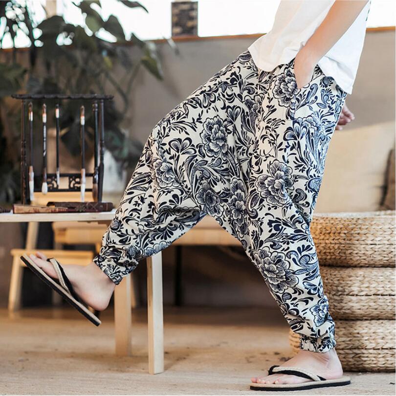 2019 Sinicism Man Cotton Linen Wide Leg Pants Men's Joggers Hip Hop Harem Pants Streetwear Sweatpants Trousers Casual S-3XL