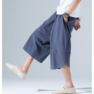 2019 Sinicism Men's brand clothing casual pants summer new fashion loose elastic waist tie men's cotton linen cropped trousers