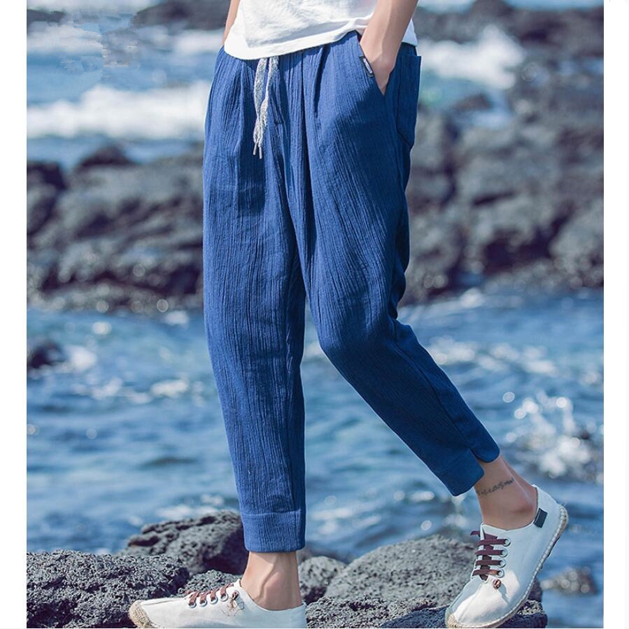 2019 Sinicism Men summer Elastic waistline linen Casual pants/Male loose comfort High quality cotton linen sweatpants bloomers