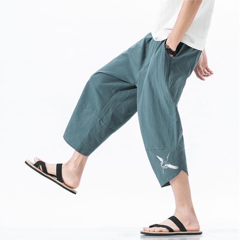 2019 Sinicism Summer Chinese style Men Loose Linen Knee Length Harem Pants Male Bermuda Casual Board Short Pants S-5XL