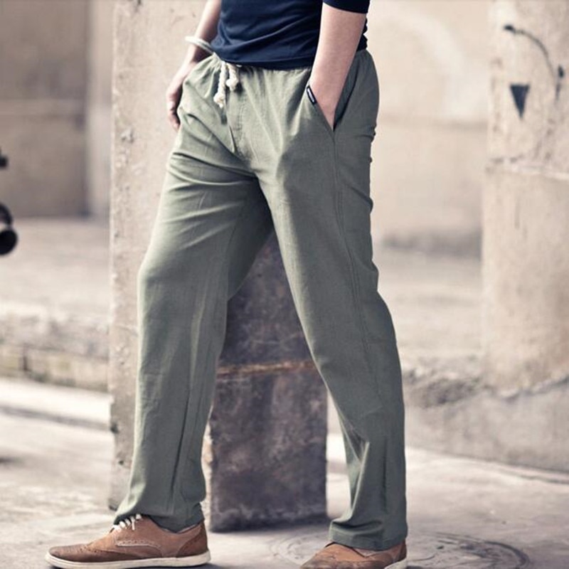 2019 Sinicism men Cotton and linen in spring trousers men's linen Casual pants/Male elastic waist loose comfortable haroun pants