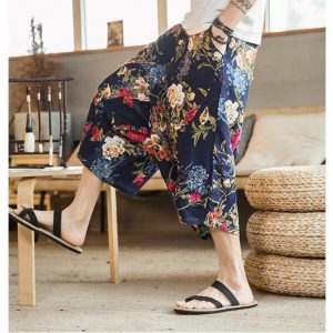 2019 Sinicism summer ethnic style flower print color cotton linen casual pants large size loose men's fashion pants size S-5XL
