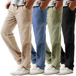 2019 Summer Men's Casual Slim Strandhosen Linen Hose Pant Solid Trousers Trousers Solid Breathable Pants Plus SizeZ0306