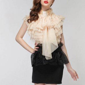 2019 Summer Sexy Fashion Chiffon Blouse Tops Female Sleeveless Perspective Bowknot Ruffles Shirts
