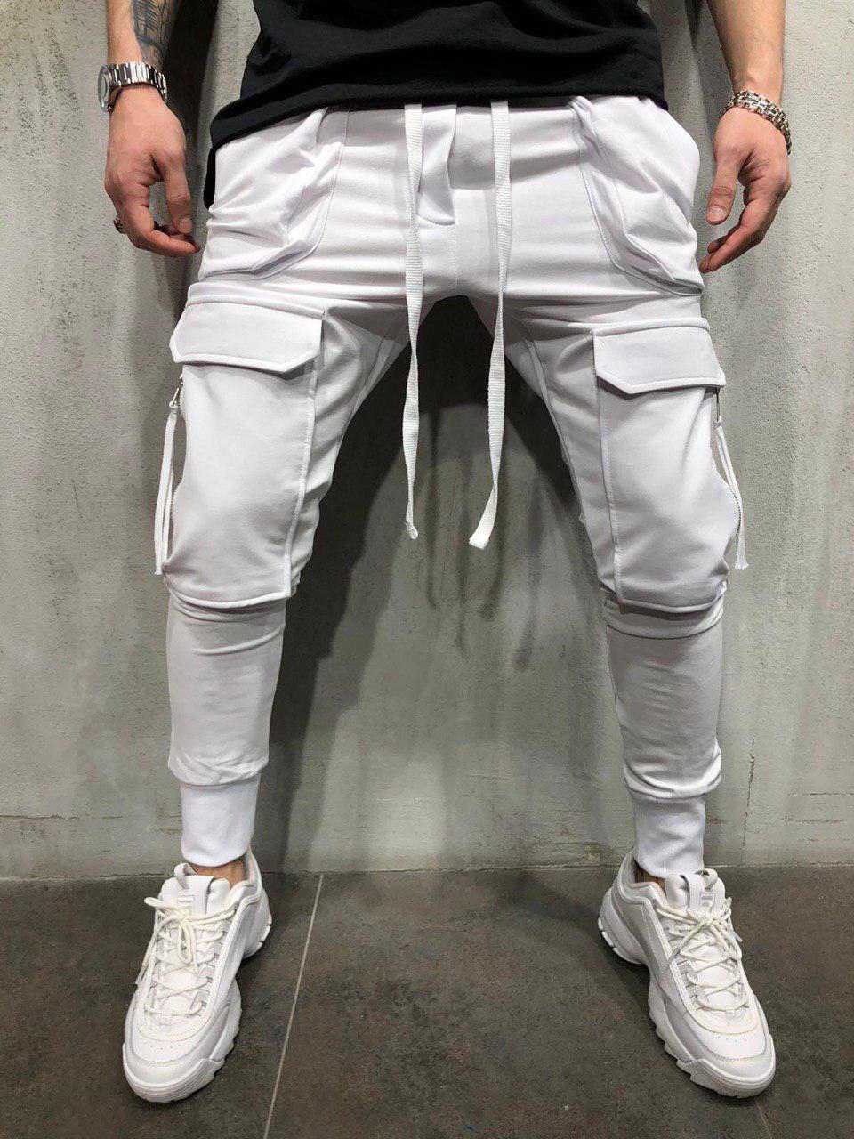 2019 Summer new Casual Trousers European and American big pocket fitness beam pants multi-pocket elastic solid color men's pants