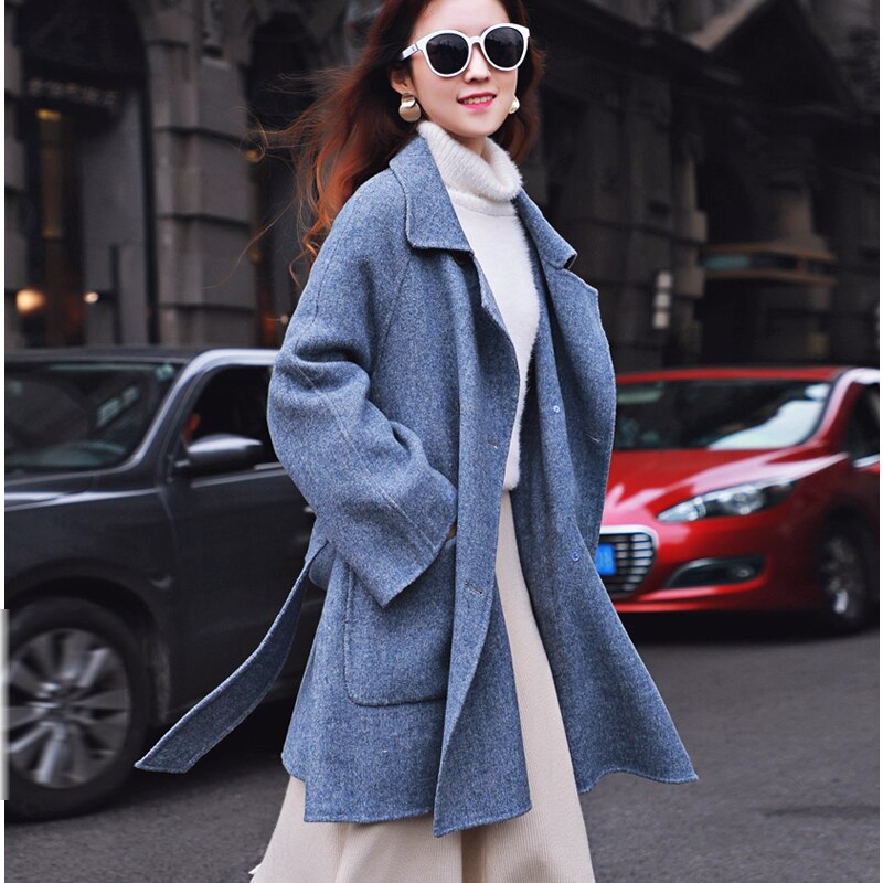 2019 Wool Coat Women High Street Turn-down Collar 3 Colors Female Outwear Cashmere Coats with Sashes