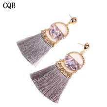 2019 fashion alloy tassel ladies earrings acetate board bohemian style geometric personality party handmade gold jewelry pendant