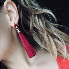 Bohe Acrylic Long Tassels Stud Earring Statement Luxury Silk Thread Ethnic Triangle Earrings For Women Gift Statement Jewelry