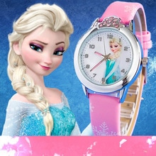 2019New Cartoon Children Watch Princess Elsa Anna Watches Fashion Girl Kids Student Cute Leather Sports Analog Wrist Watches hot