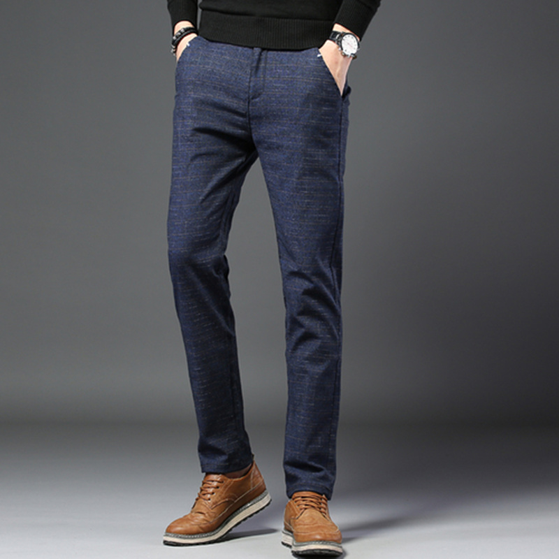 2019male autumn Casual tight skinny trousers/men high-grade Pure cotton grid slim Fit Business pants/British style suit pants 38