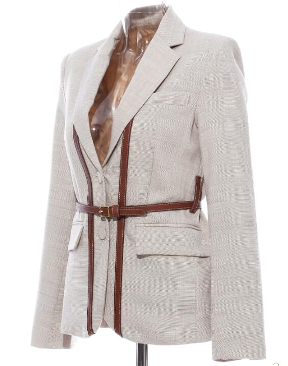2020 British style stitching contrast color leather stitching strap sense small suit jacket with belt