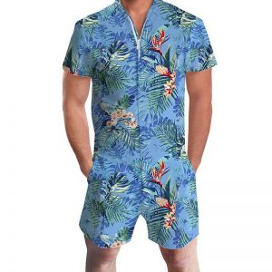 2020 Hawaiian Tiger & Flamingo Print 3D Rompers Men Jumpsuit Playsuit Harem Cargo Overalls Summer Casual Zipper Beach Men Sets