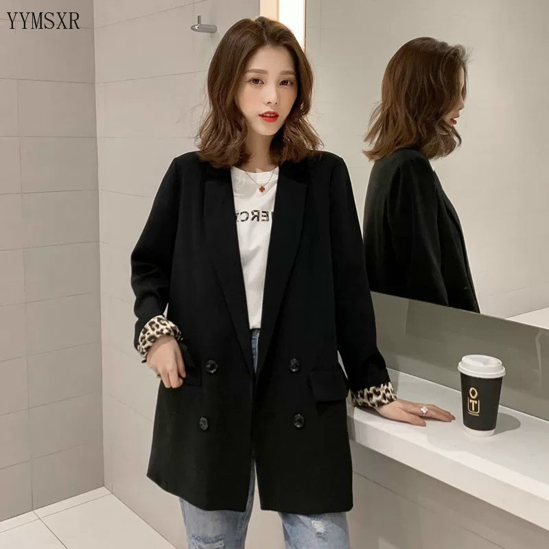 2020 Korean version of the new women lazer Casual temperament double breasted black leopard feminine jacket Fashion small suit