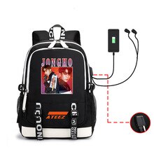 2020 Kpop Ateez Backpack Periphery A Bag Men And Women Both Shoulders Packages Usb Headset Line Computer School Bag For Teenage
