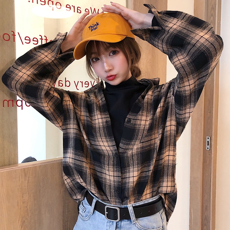 2020 New Brand Women Blouses Long Sleeve Shirts Cotton Red Khaki Plaid Shirt Casual Female Plus Size Blouse Tops Clothes