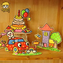 2020 New DIY Creative Three-dimensional Wooden Board Snowflake Mud Painting Children Pearl Mud Painting Handmade Toys Child Gift