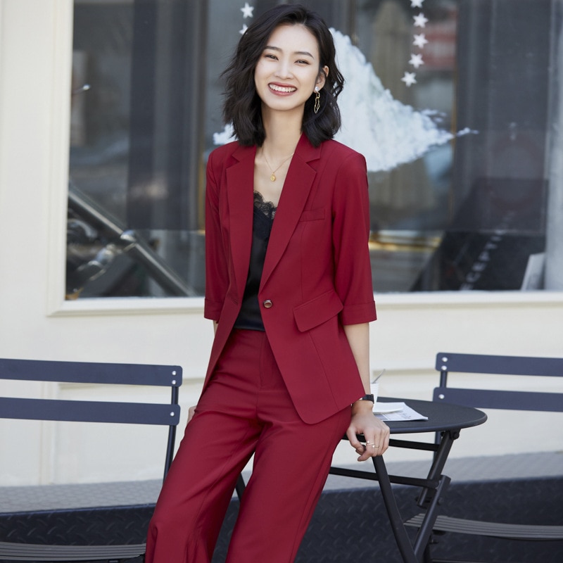 2020 New Female Formal Elegant Women Office Lady Pant Suits of Business OL Blazer Suit Jackets Length Trouser Two Pieces Set