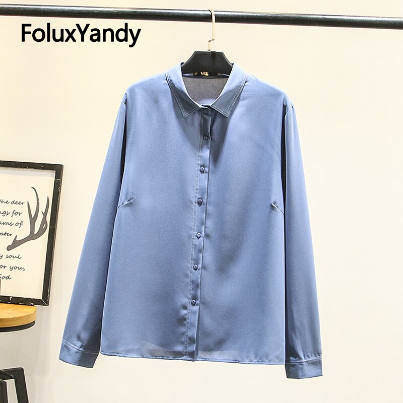2020 New Office Lady Blouse Shirt Women Long Sleeve Shirts Solid Stitiches Plus Size Chiffon Blouses KKFY4333