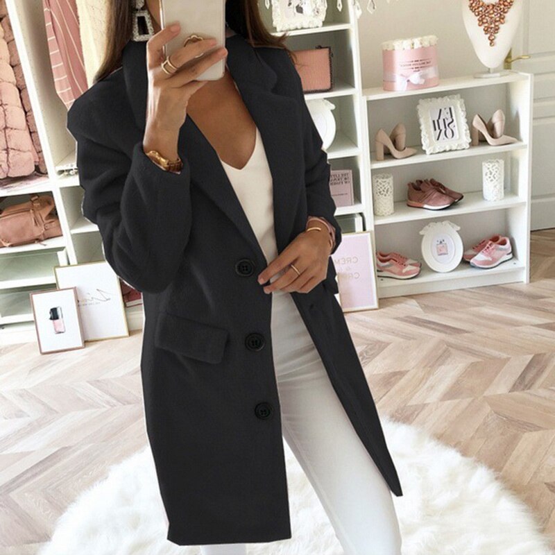 2020 Spring Long Wool Blend Coat Autumn Coat Women Ladies Coat Plus Size 5XL Casual Solid Female Outerwear Jacket