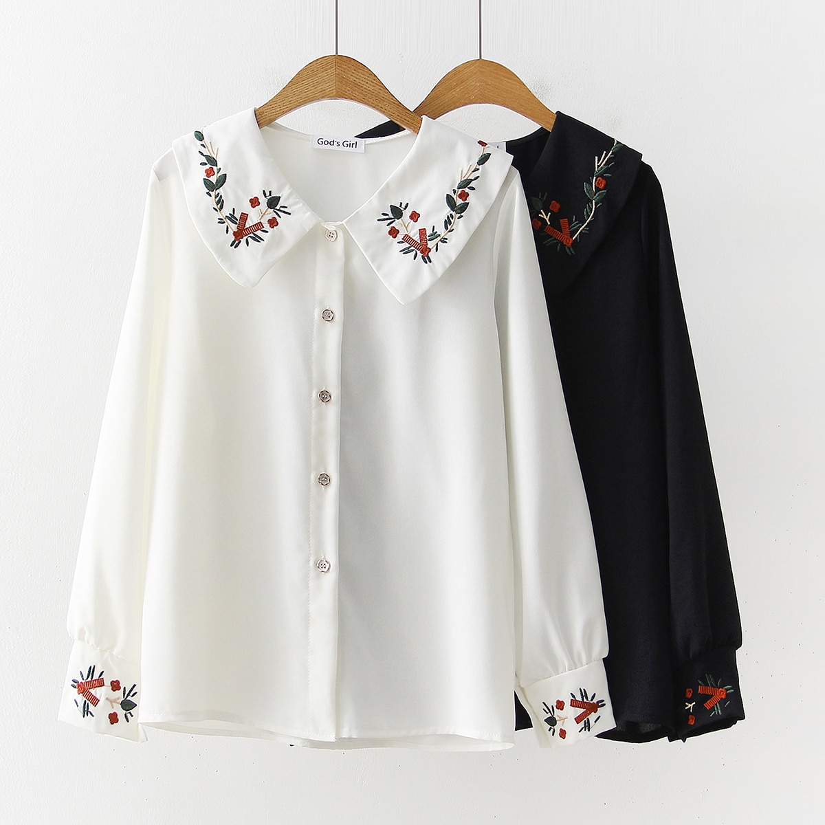 2020 Spring Office Women's Blouse Long Sleeve Floral Embroidery Elegant Chiffon Shirt Solid Casual White Shirts Femme Workwear