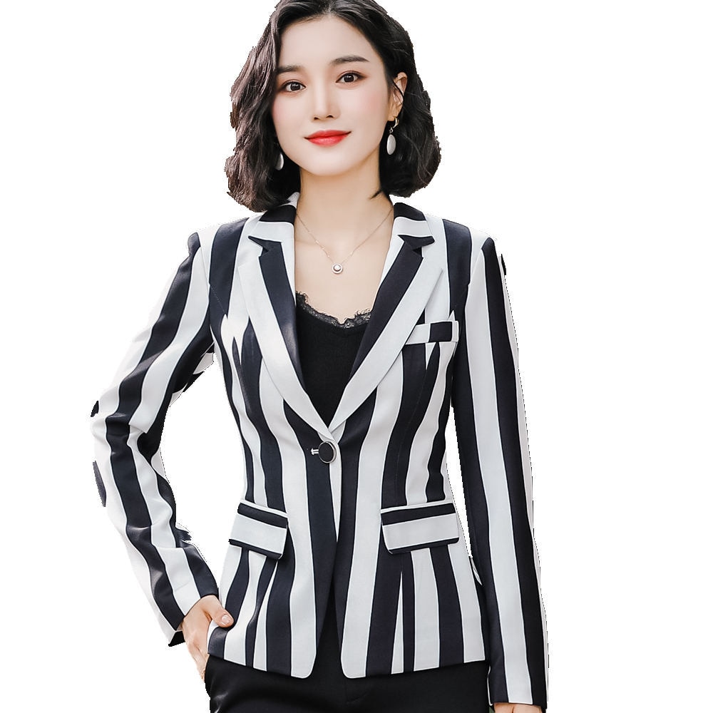 2020 Spring Women Office Suit Jacket High-Grade Striped Korean fashion large size long Sleeve Blazer Feminino Outwear 801360