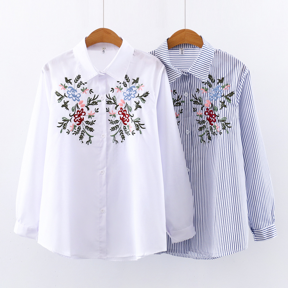 2020 Spring Women's Blouse Women Loose Blouses Female Elegant Workwear Turn-down Collar Button Down Shirts White Floral Shirt