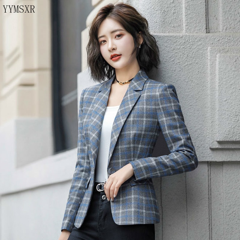 2020 Spring and autumn ladies professional jacket feminine small suit High Quality Casual Slim Plaid Office Blazer Female Coat