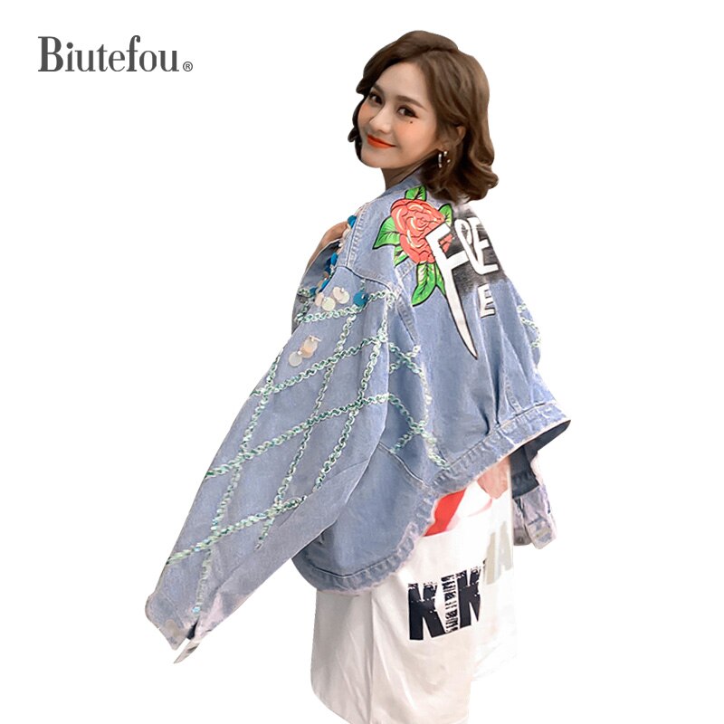 2020 Spring fashion sequins short jackets women denim chic jackets