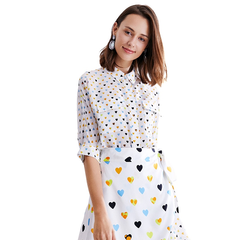 2020 Spring silk blouses printed fashion top shirts half sleeve