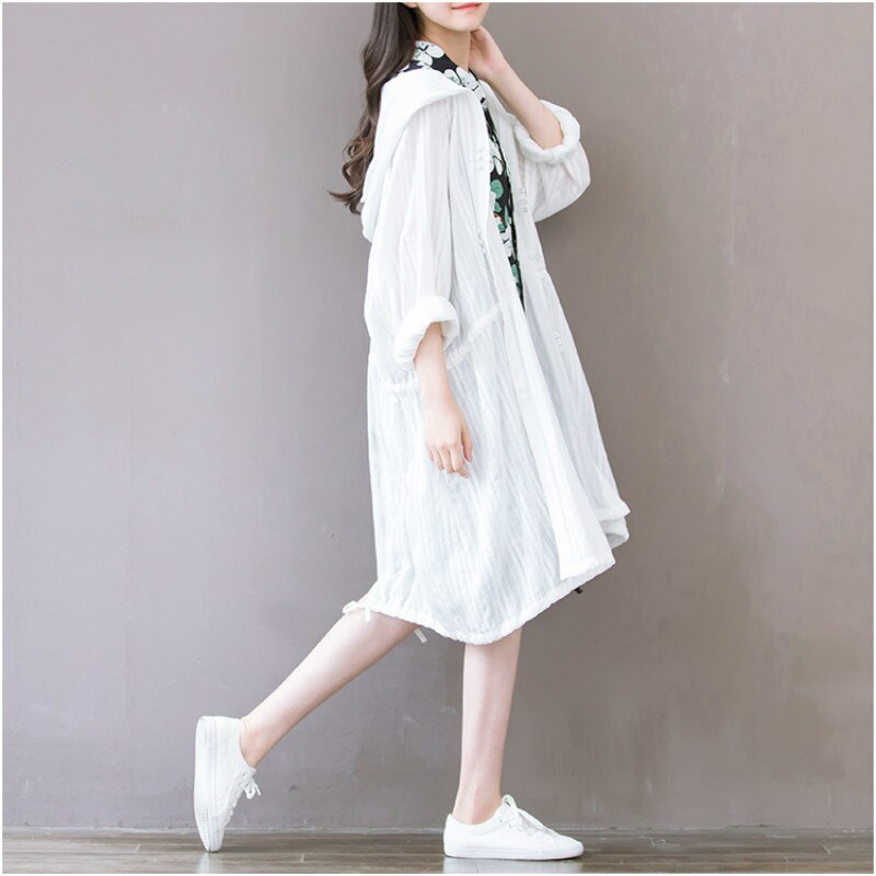 2020 Summer Autumn Thin Hooded Cardigan Shirt Sunscreen Women Cotton Linen Blouses Casual Femme Tops Plus Size 3XL