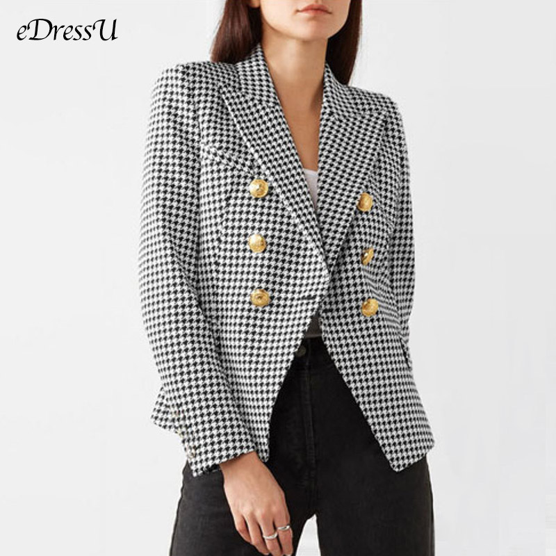 2020 Women Blazer Plaid Elegant Office Lady Blazer High Quality Lady Jacket Outwear Fit OL Blazer Coat Women Jacket HYG-2013