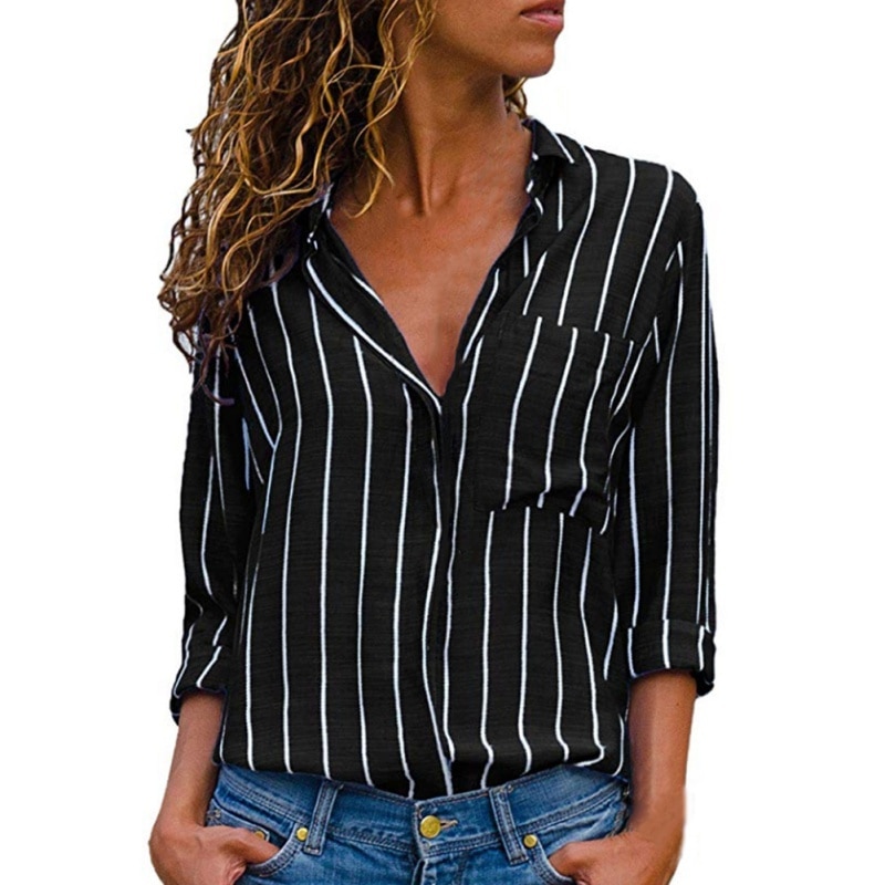 2020 Women Blouses  Fashion Striped Blouse Shirt Long Sleeve Blouse Fashion V-neck Shirts Casual  Blouses